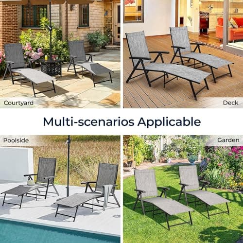 Yaheetech Outdoor Folding Chaise Lounge Set of 2 Patio Reclining Chairs w/Adjustable 7-Position Back for Beach Pool Garden Yard Deck Gray 9
