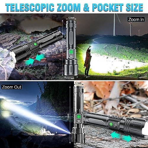 Hoxida Flashlights High Lumens Rechargeable - 2000 Lumens Long Beam Super Bright LED Flash Light with Power Display & IPX5 Waterproof for Camping, 20H Runtime,5 Modes,Zoomable Handheld Flashlight 6