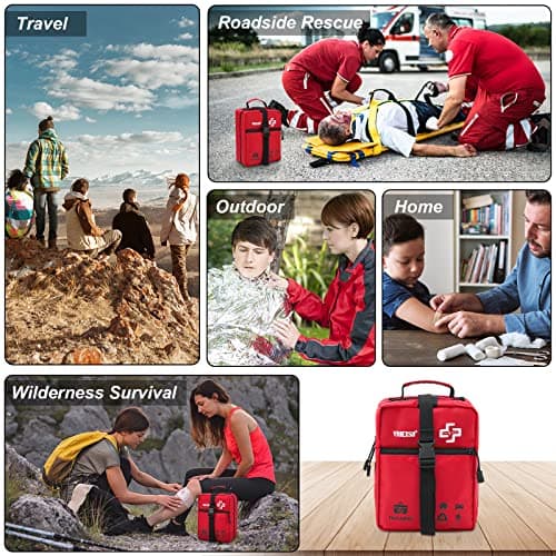 VRIEXSD 400 Piece Large First Aid Kit Premium Emergency Kits for Home, Office, Car, Outdoor, Hiking, Travel, Camping, Survival Medical First Aid Bag, Red 5
