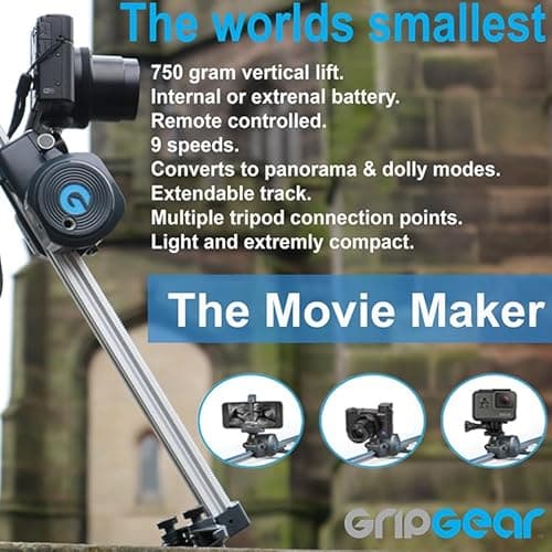 GripGear MovieMaker ~ World’s Smallest Motion Control Kit–No APPS Required, Ultra-Compact 2in1 Camera Slider & Panorama Mount, Time-Lapse with PingPong Motion for iPhone, GoPro, Android & Mirrorless 9