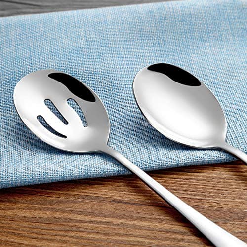 Serving Spoon Sets, Includes 2 Serving Spoons and 2 Slotted Serving Spoons, 8 3/4" Stainless Steel Buffet Banquet Spoons 6