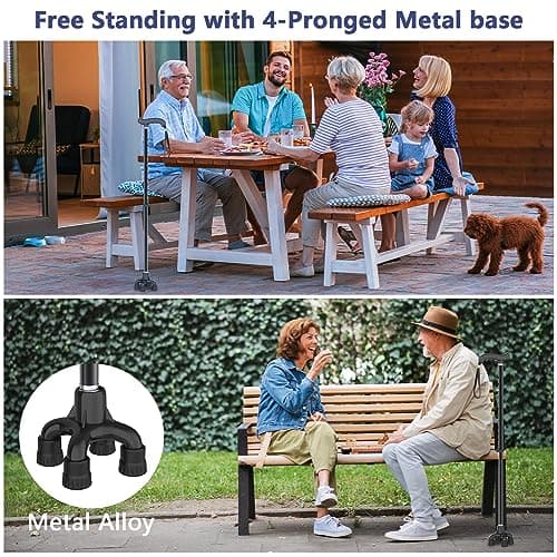 TriPro Walking Cane for Women & Men, Small Base Quad Cane, Pivot Tip,Self Standing,Heavy Duty,Adjustable Folding Cane, 4 Prong Canes for Men & Women, Collapsible Walking Sticks for Seniors & Adults 7