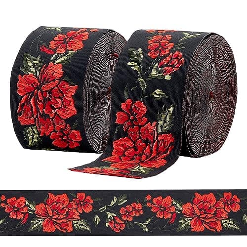 PH PandaHall 15 Yards Flower Jacquard Ribbon, 2 Inch Embroidery Vintage Woven Boho Sewing Persian Floral Fringe Trim for Ramadan Clothing Embellishment Decoration