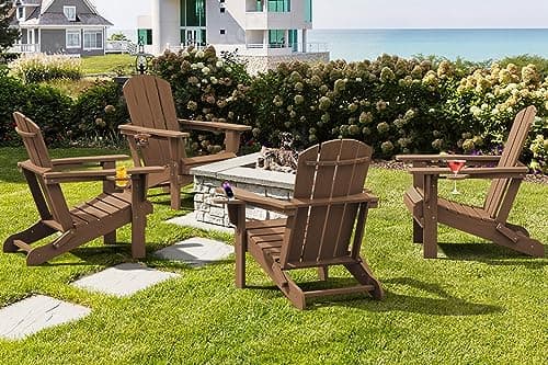 SERWALL Adirondack Chair with Cup Holders - Composite Adirondack Chairs Set of 2 HDPE Outdoor Chairs All Weather Use- Brown 9