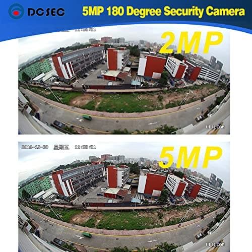 5MP 4MP 180 Degree Wide Angle Dome Security Camera HD-TVI/CVI/AHD/960H Analog 4 in 1 Super Hybrid HD CCTV Surveillance 1.7mm Fisheye Lens Outdoor/Indoor IR Day&Night Vision Home Cam 6