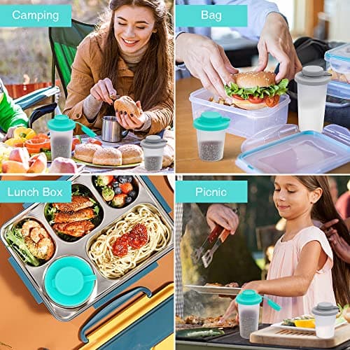 Sophico Small Salt and Pepper Shakers Set with Moisture Proof Sinlicone Lids, 4.5oz Mini Spice Shaker to go for Camping Travel Picnic Lunch Boxes (Mint & Grey, Medium & Large) 5