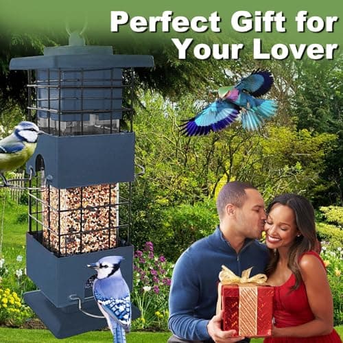 Squirrel Proof Bird Feeder for Outdoors Hanging,3Lbs Metal Birdfeeders Squirrel Proof with 4 Feeding Ports for Outside, Birdseed Feeder for Cardinal, Finch, Sparrow,Bluejay (Blue) 6