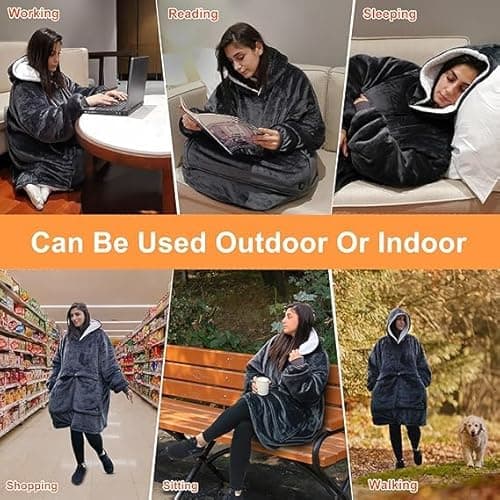 Junbig Wearable Heated Blanket Hoodie,USB Heated Blanket Electric Wearable Blanket,Electric Blanket with Sherpa Fleece Flannel,Giant Pocket,3 Heat Settings,3 Hours Auto Shut-off (No Power Supply) 7