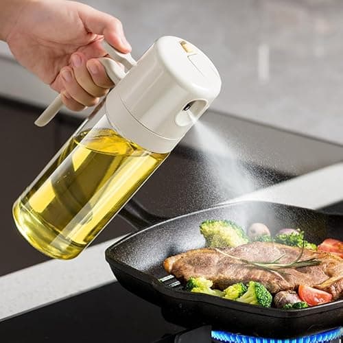 MDZF SWEET HOME Oil Sprayer for Cooking, 18.6oz/550ml 2 in 1 Olive Oil Dispenser Bottle for Kitchen, Oil Mister Spray Bottle for Cooking, Air Fryer, Salad, Frying, BBQ (Creamy White) 6