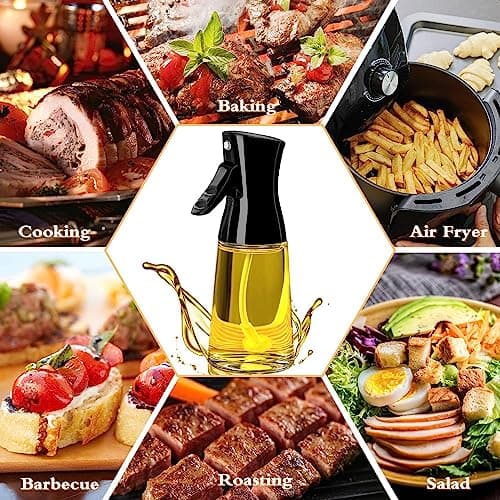 Milukon Oil Sprayer for Cooking, 180ml Glass Olive Oil Sprayer Bottle with Brush, Thick Glass, Large Range, Strong Spray Force, Kitchen Gadgets Accessories for Air Fryer (Black) 7