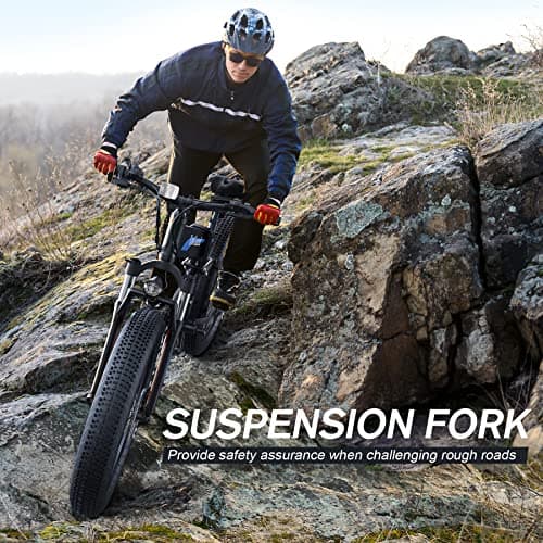 Wooken 26" x4.0 Fat Tire Electric Bike, Folding Electirc Bike for Mountain Commuter, Peak 1000W Motor 21.6 MPH, Ebikes for Adults with 48V/10.4Ah Removable Battery, Suspension Fork, 21 Speed Ebike 7