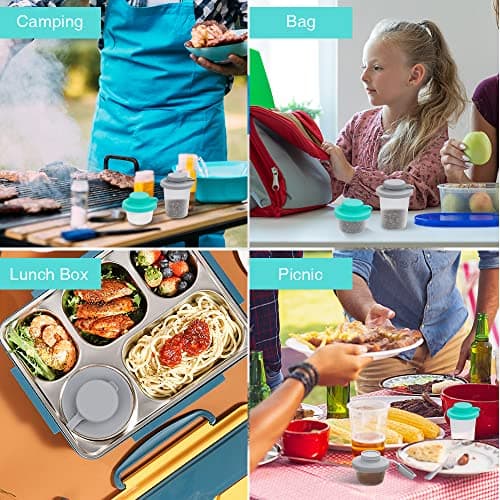 Sophico Small Salt and Pepper Shakers Set with Moisture Proof Sinlicone Lids, 4.5oz Mini Spice Shaker to go for Camping Travel Picnic Lunch Boxes (Mint & Grey, Small & Medium) 5