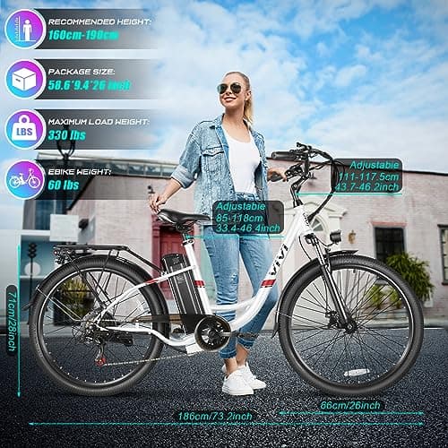 Vivi Electric Bike for Adults 1000W Peak Ebike with Removable Battery, 26'' Electric Commuter Bike 22MPH & 50 Miles Adult Electric Bicycles with Cruise Control, LCD Display, SGS Certified to UL2849 8
