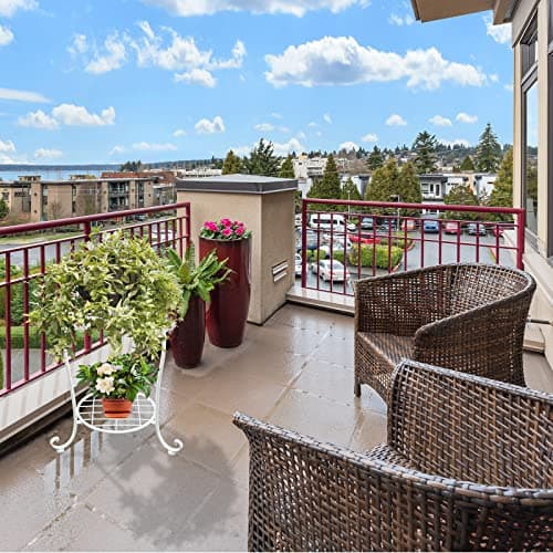 NAKUPE White Metal Plant Stand, 18.5 inch Tall 2 Tier Potted Holder Rack, Heavy Duty Flower Pot Shelf for Indoor Outdoor Patio Balcony Corner Garden 4