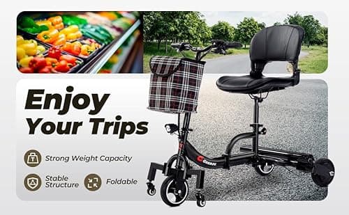 Geemax 3 Wheel Mobility Scooter for Adults Seniors, 300 lbs Weight Capacity - 13 Mile Range & Foldable Design - Upgraded Anti-Tip Footrests for Safety - 250W Motor, 36V 5.2AH Battery (Ships Assembled) 9