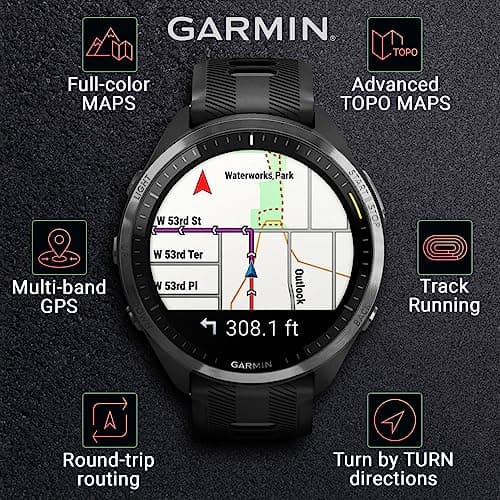 Wearable4U - Garmin Forerunner 965 Premium GPS Running and Triathlon 47mm Smartwatch with AMOLED Touchscreen Display, Carbon Gray DLC Titanium Bezel with Black Silicone Band with Black Earbuds. 6