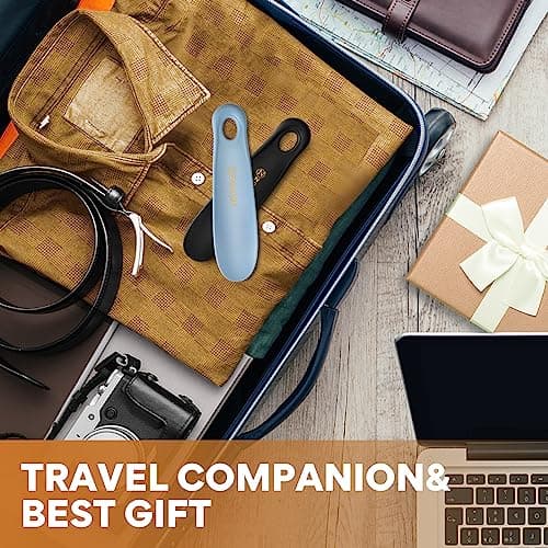 ZOMAKE Plastic Shoe Horn for Kids Men Women,Travel Small ShoeHorn Size,Portable Shoe Spoon Boot Horn Helper 7.3''(Black,Blue) 7