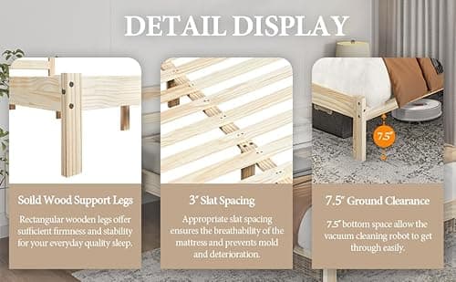 Yaheetech Queen Bed Frame Solid Pine Wood Platform Bed with Paneled Headboard, Wicklow Style/Wooden Slats Support/Noise-Free/7.5 inch Space Underneath/No Box Spring Need/Easy Assembly, Wood Queen Bed 5