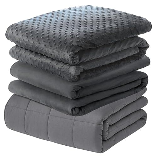 Weighted Blanket Set for Adults (15 lbs, 60” x 80”, Carbon) Cooling Heavy Blanket Sleeping Perfect for 140-160 lbs, Queen Size Breathable Blanket with Premium Glass Bead, Summer + Winter Duvet Covers