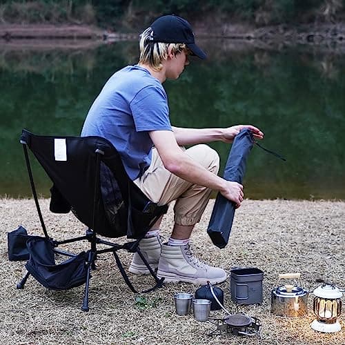 ATEPA Backpacking Chair, Ultralight Folding Portable Small Camping Chairs for Adults Compact Foldable Beach Seat with Anti-Sinking Feet & Aluminum Frame for Outdoor Hiking Travel Fishing, Black 9