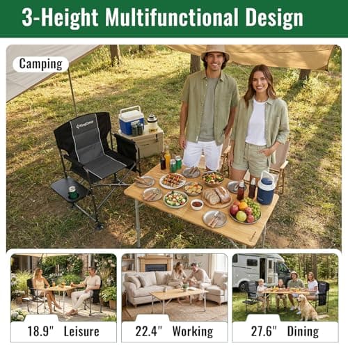 KingCamp Bamboo Folding Table, Camping Outdoor Portable Camp Table with Adjustable Height legs & Carry Bag for Outdoor RV Backyard Picnic Tailgating Beach 10