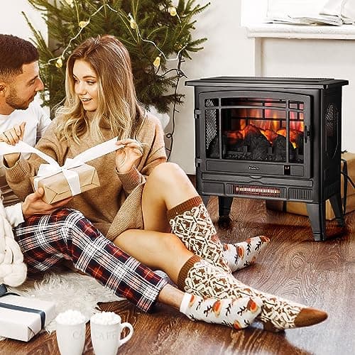 TURBRO Suburbs 25" WiFi Electric Fireplace Infrared Heater with Crackling Sound, Freestanding Fireplace Stove with Adjustable Flame Effects, Overheating Protection, Timer, Remote Control 1400W 6