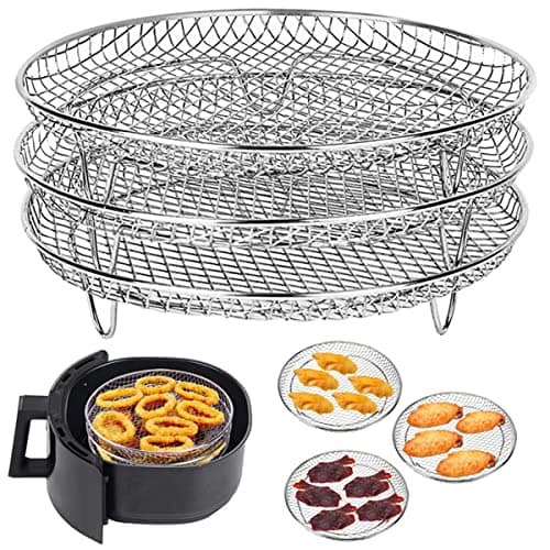 Air Fryer Racks Round, Three Layer Air Fryer Accessories Stackable Air Fryer Rack Stainless Steel Dehydrator Rack Air Fryer Basket Tray Grilling Rack Fits Most 4.2QT - 5.8QT Air Fryers Oven