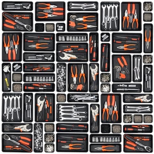 Giklux 45 Pack Tool Box Organizer Tray Divider, Toolbox Desk Drawer Organizer,Garage Organization Storage for Rolling Tool Chest Cart Cabinet Workbench Workshop Small Parts Widget Tool Organizer Black