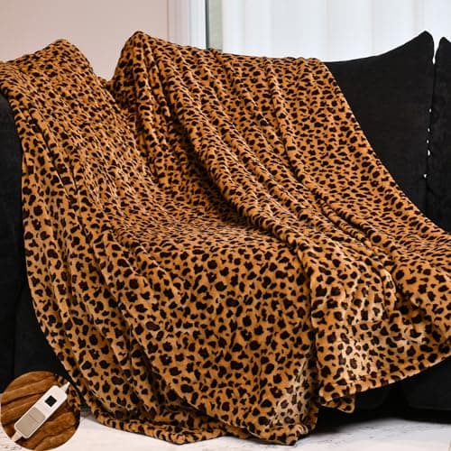 MERRYLIFE Heated Blanket Cozy Soft Electric Blanket with 4 Heating Levels&8 Hours Auto Off Overheat Protection Machine Washable UL&FCC Certification Use for Home Couch (Cheetah,50" 60")