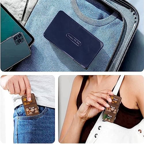 Rinten Pill Organizer 3 Times a Day, Weekly Pill Box Medicine Organizer Box, Travel Double Side 7 Day Pill Case with Backup One Day Hold, for Fish Oils, Vitamin Holder Supplement 7