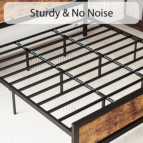 LIKIMIO King Bed Frame with Headboard and Footboard, Metal Strong Supports, Easy Assembly, Noise-Free, No Box Spring Needed, Vintage Brown 6