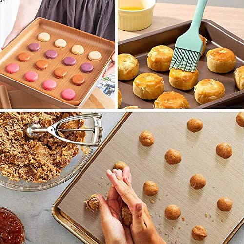 BieFuDan 6 Sheets Baking Mats Non Stick Reusable,Oil Brush,Baking Mat Sheet Baking Tray Liner Set 30 * 40cm, Professional Quality,Nontoxic CookingMat,Reusable Non Stick Oven Liner 8