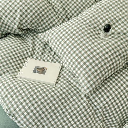 LifeTB Green Gingham Pillowcases Set Farmhouse Standard Size Pillow Shams Buffalo Green Plaid Pillowcases Set of 2, Grid Checkered Gingham Washed Cotton Pillow Covers with Envelope Closure, 20"×26" 5