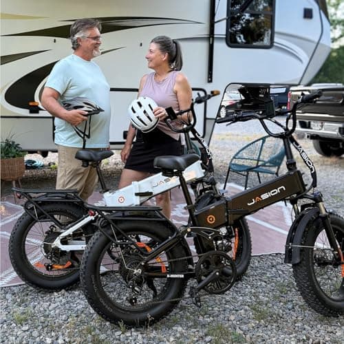 Jasion X-Hunter Foldable Electric Bike, 1400W Peak Motor, 30MPH 70+ Miles Ebike, 624WH Removable Battery, Full Suspension 20''*4 Fat Tire E-Bike for Commute,Snow, Mountain, 7-Speed Bicylce, Black+Grey 8