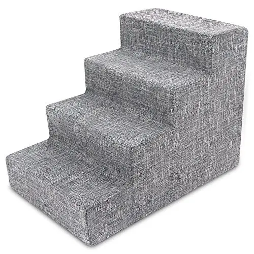Best Pet Supplies Dog Stairs & Steps - Foam Steps for Small Dogs & Cats, Non-Slip Indoor Balanced Pet Step Support, Dog Ramp, No Assembly, Ash Gray Linen, 4-Step (18-inch Height)