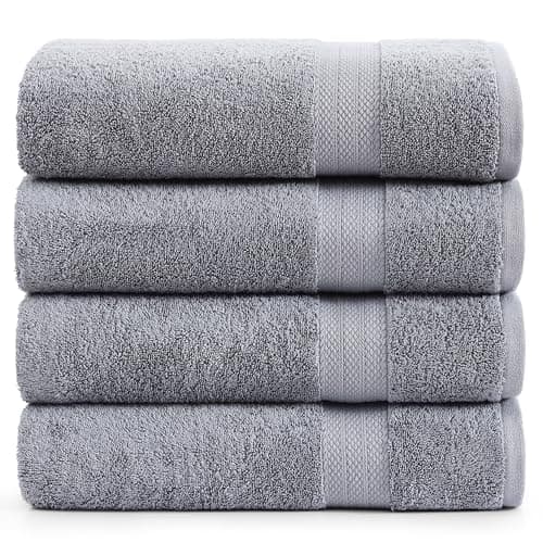 LANE LINEN 100% Pure Cotton Bath Sheets Set of 4 (35"x66") - Ring Spun, Ultra Soft, Skin Friendly & Highly Absorbent Extra Large Towel - Multipurpose Premium Hotel Quality Bathroom Towels - Space Grey