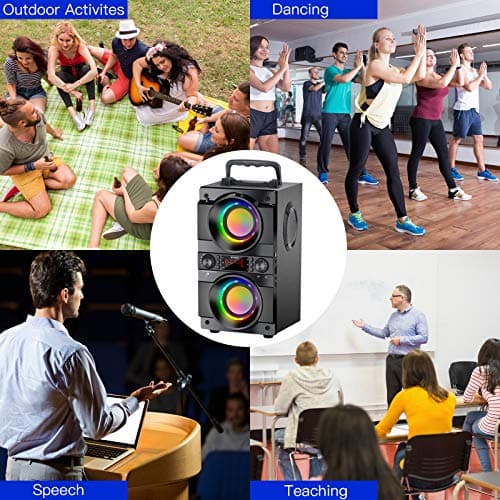 60W (80W Peak) Portable Bluetooth Speaker with Double Subwoofer Heavy Bass, Bluetooth 5.0 Wireless 100ft Outdoor Speaker, Support FM Radio, LED Colorful Lights, Stereo Sound, for Home, Party, Travel 5