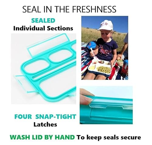 Bento-Box Lunch Boxes for Kids, Boys, Adults. Leakproof Lunch Set, Bentoboxes for School or Work. Portion Containers. BPA Free. 6 Compartments. Fork & Spoon. Blue & Navy Blue Large 5