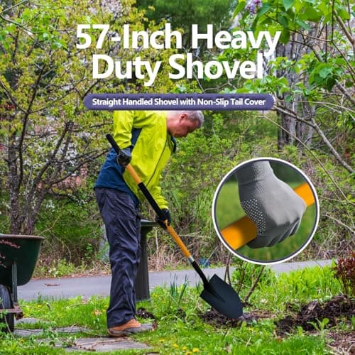 FORCOLID Shovel for Digging, Heavy Duty 57 inch Straight Handled Round Shovel with Non-Slip Tail Cover, Lawn and Yard Tools, Fiberglass Handle(Orange) 5