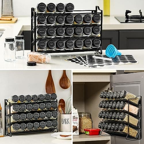 AOZITA Spice Rack Organizer for Cabinet, Spice Organizer with 28 Empty Spice Jars with Black Lids, Funnel, Spice Labels, Seasoning Organizer for Countertop, Cabinet, Kitchen, Pantry, Cupboard 7