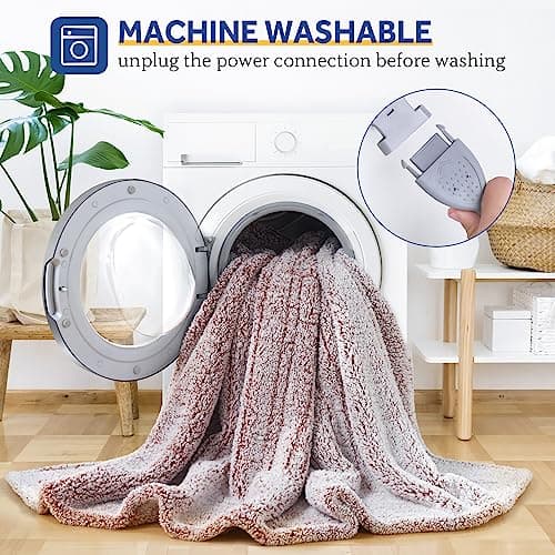 Sealy Electric Blanket Full Size, Soft Sherpa Heated Blanket Single Control with 10 Heating Levels & 1 to 12 Hours Auto-Off Settings Over-Heated Protection 80"x84" Machine Washable, Rust Red 6