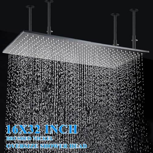 Rain Shower Head 16"x32" Stainless Steel Rainfall Showerhead,Black Square Bathroom Shower Head,Ceiling Mounted 2