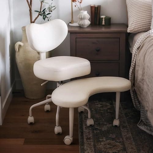 Pipersong Meditation Cross Legged Chair PRO, ADHD Chair with Height Adjustable Backrest, Criss Cross Desk Use with Footrest and Wheels for Home Office, Flexible Design for Fidgety Sitters, Ivory