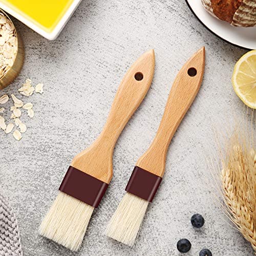 1 inch & 1.5 inch Pastry Brush Natural Boar Bristle Basting Brush Kitchen Oil Brush with Beech Wooden Handle and Hanging Rope String Grill BBQ Sauce Baster Baking Cooking Marinade Brushes (Pack of 2) 8