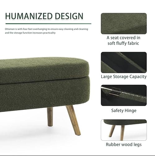 ECLYL Oval Storage Bench 43.5" Linen Fabric Upholstered Entryway Bench with Solid Wood Legs Ottoman Bench Indoor Bench for Living Room/Bedroom/End of Bed/Entryway (Dark Green) 9