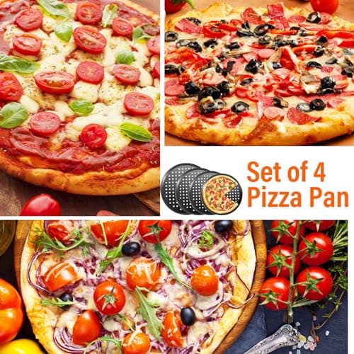 Mobzio Round Pizza Pans with Holes, 4pc Set - Perforated Non-Stick Pizza Baking Pans for Oven, 9/10/11/12 Inch 7