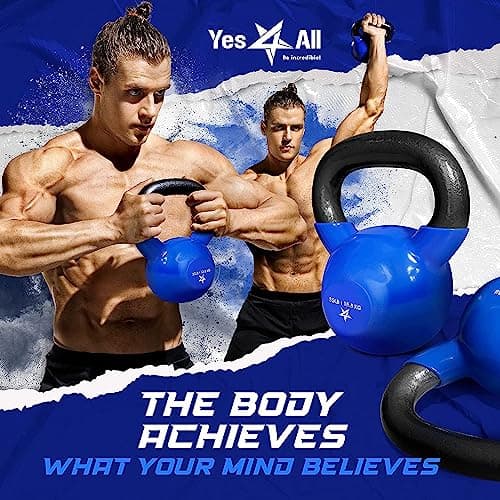 Yes4All Kettlebell, 5-100 LB Vinyl Coated Cast Iron Strength Training Kettlebells for Home Gym Exercises, Fitness, Full Body Workout Equipment, Push Ups, and Grip Strength 6