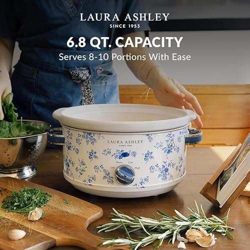 Laura Ashley Slow Cooker 6.8 Quart - Large Slow Cooker 6.8 QT for 8 to 10 People - Energy Efficient Slow Cookers with 3 Heat Settings - Dishwasher Safe Removeable Ceramic Crock & Tempered Glass Lid 5