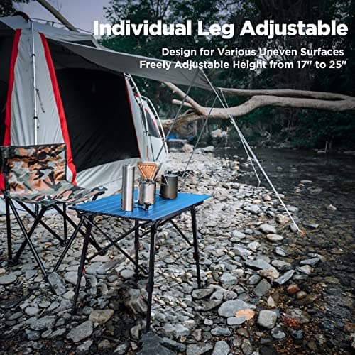 VILLEY Portable Camping Table with Adjustable Legs, Lightweight Aluminum Folding Beach Table with Carrying Bag for Outdoor Cooking, Picnic, Beach, Backyards, BBQ and Party - Blue 5