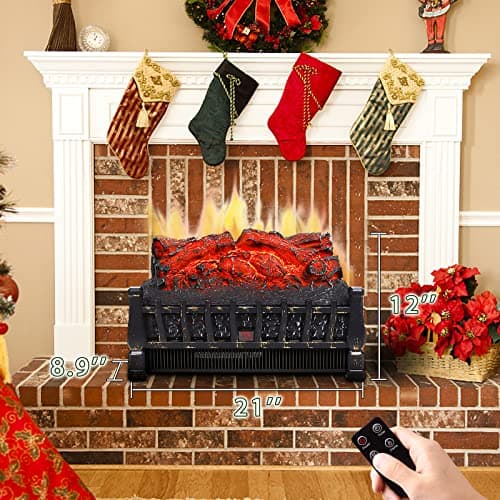 Waleaf Electric Fireplace Logs Set Heater 23", 1500W Freestanding Fireplace Insert with 5 Flame Brightness&Speed Realistic Ember Bed, 8H Timer 7